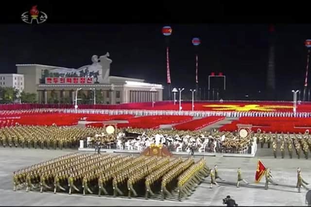 A military parade is held during a ceremony to celebrate the 75th anniversary of the ruling party in Pyongyang. Picture: AP