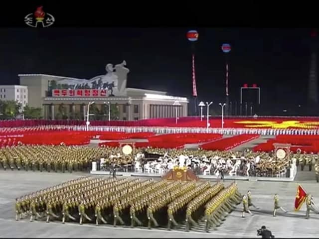 A military parade is held during a ceremony to celebrate the 75th anniversary of the ruling party in Pyongyang. Picture: AP