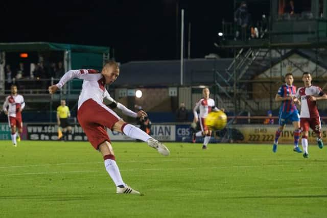 Kenny Miller was the last player to reach the 100-goal mark for Rangers before Alfredo Morelos, doing so with this stunning volley against Inverness Caledonian Thistle in 2016. (Photo by Craig Foy/SNS Group)