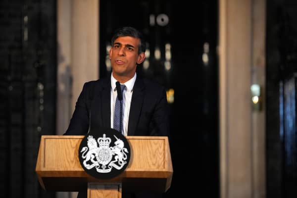 Prime Minister Rishi Sunak during a speech at Downing Street. Picture: Carl Court/Getty Images