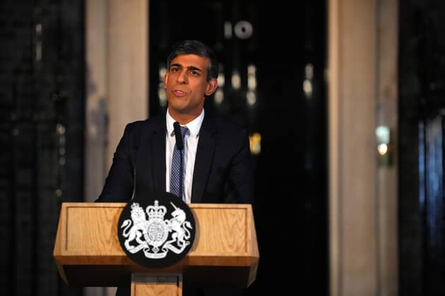 Prime Minister Rishi Sunak during a speech at Downing Street. Picture: Carl Court/Getty Images