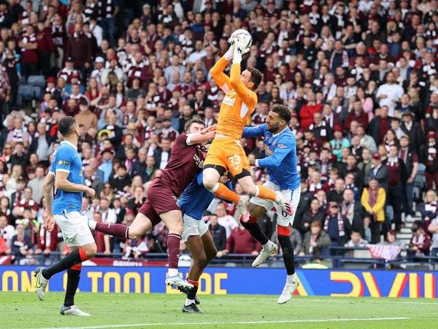 Rangers' goalkeeper Jon McLaughlin (centre) in action during the Scottish Cup final at Hampden Park, Glasgow.