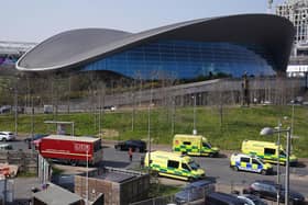 Emergency services near the Aquatics Centre, at the Queen Elizabeth Olympic Park in London