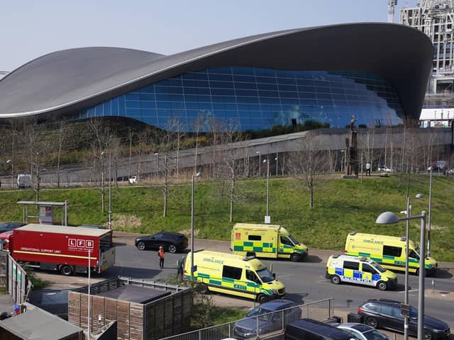 Emergency services near the Aquatics Centre, at the Queen Elizabeth Olympic Park in London
