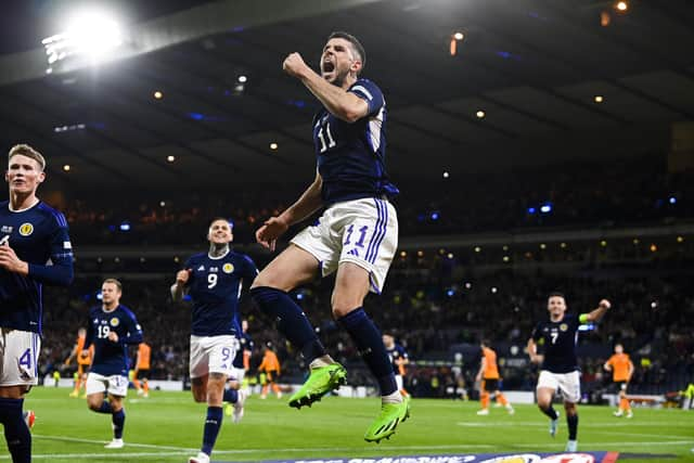 Ryan Christie celebrates after scoring to make it 2-1 Scotland against Republic of Ireland.