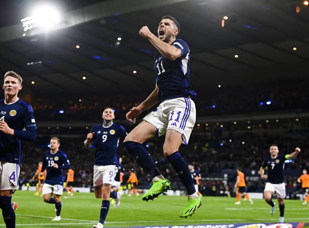Ryan Christie celebrates after scoring to make it 2-1 Scotland against Republic of Ireland.