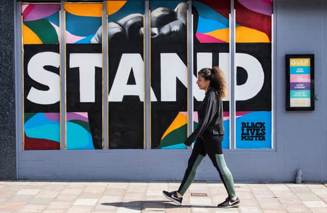 Rachel Dallas's Black Lives matter mural has been unveiled in the Shawland area of Glasgow's south side. Picture: John Devlin