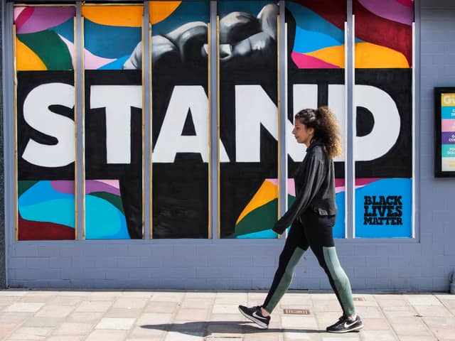 Rachel Dallas's Black Lives matter mural has been unveiled in the Shawland area of Glasgow's south side. Picture: John Devlin
