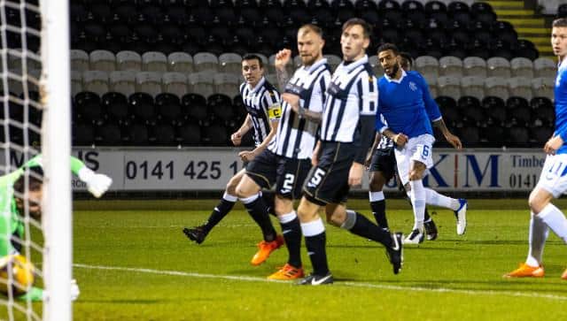 Connor Goldson drills home a seventh minute shot to open the scoring for Rangers against St Mirren in the Betfred Cup quarter-final in Paisley. (Photo by Craig Williamson / SNS Group)