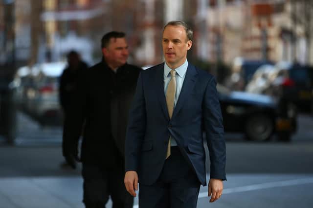 Deputy Prime Minister Dominic Raab arrives at BBC Broadcasting House ahead of his appearance on 'Sunday Morning' (Photo by Hollie Adams/Getty Images).