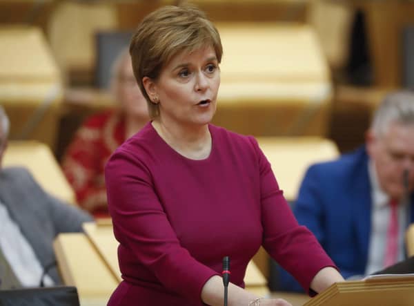 Scottish Parliament handout photo of First Minister Nicola Sturgeon making a statement to Scottish Parliament apologising for Historical Adoption Practices in Scotland where many young women were forced to give their babies up for adoption against their will.