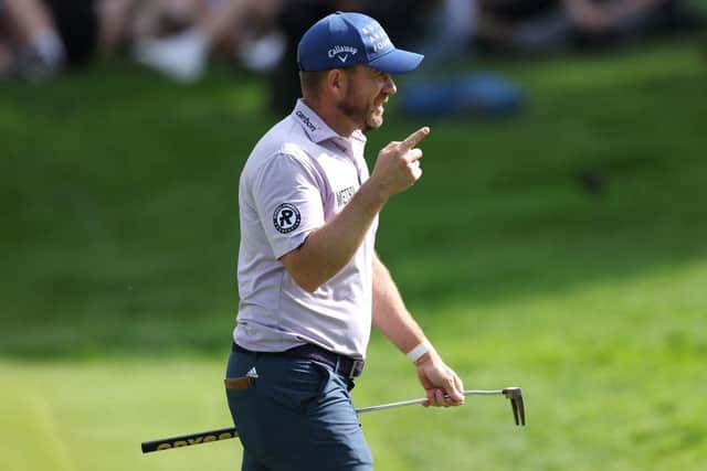 Richie Ramsay smiles after holing a long birdie putt on the 14th hole in the final round of the Betfred British Masters hosted by Danny Willett at The Belfry. Picture: Richard Heathcote/Getty Images.