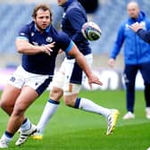 Scotland's Pierre Schoeman trains at BT Murrayfield ahead of the Wales match. Photo: Jane Barlow/PA Wire