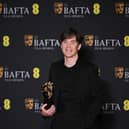 Irish actor Cillian Murphy poses with the award for Best leading actor for his role in "Oppenheimer" during the BAFTA British Academy Film Awards ceremony at the Royal Festival Hall, Southbank Centre, in London