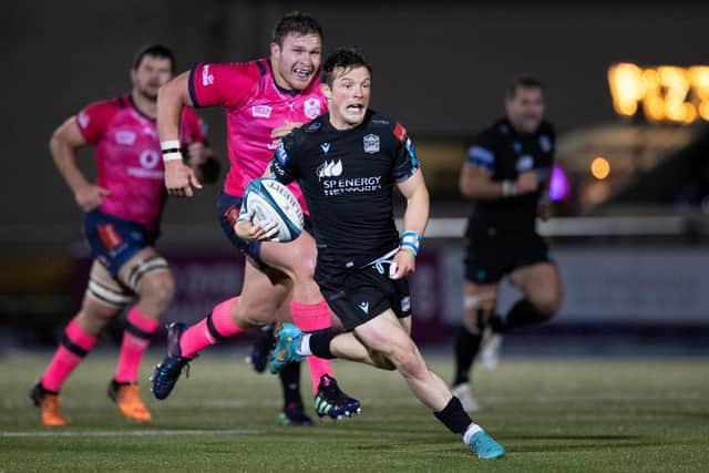 Warriors scrum-half George Horne goes on the attack in the 35-21 win over the Bulls. (Photo by Craig Williamson / SNS Group)