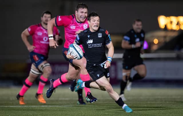 Warriors scrum-half George Horne goes on the attack in the 35-21 win over the Bulls. (Photo by Craig Williamson / SNS Group)