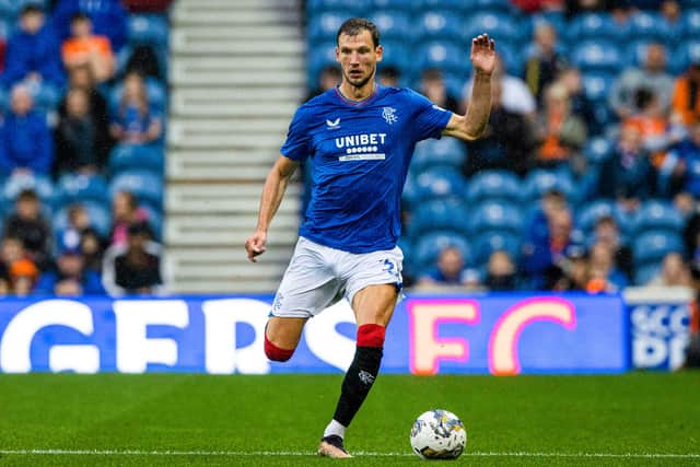 Rangers' Borna Barisic had a difficult evening against Olympiakos.