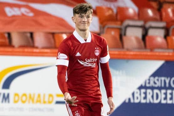 Aberdeen's Calvin Ramsey in action during a Scottish Premiership match between Aberdeen and Celtic at Pittodrie Stadium, on April 21, 2021, in Aberdeen, Scotland. (Photo by Paul Devlin / SNS Group)