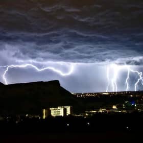 Lighting strikes above Edinburgh during a thunderstorm