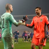 Scotland hero David Marshall consoles his Serbian counterpart Pedrag Rajkovic.