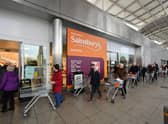 Shoppers queue outside a Sainsbury's supermarket during the early stages of last spring's lockdown. Picture: Dan Mullan/Getty Images