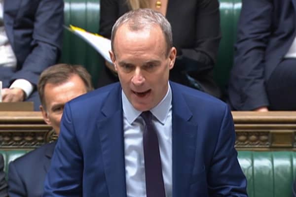 Deputy Prime Minister Dominic Raab speaks during Prime Minister's Questions in the House of Commons.