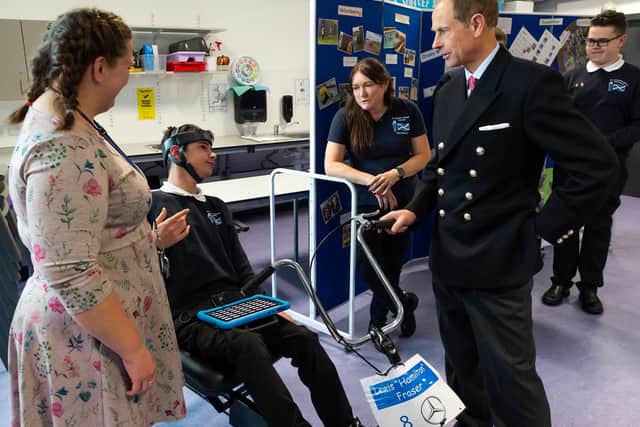 The Duke of Edinburgh met Lewis ‘Hamilton’ Fraser and fellow pupils at the St Andrew’s School during his tour