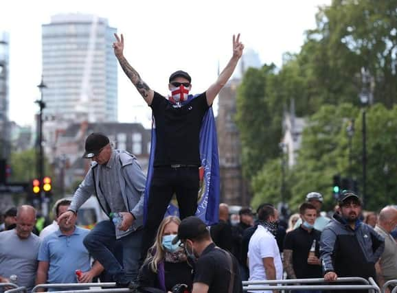 Th arrest took place during demonstrations by the far right in London.