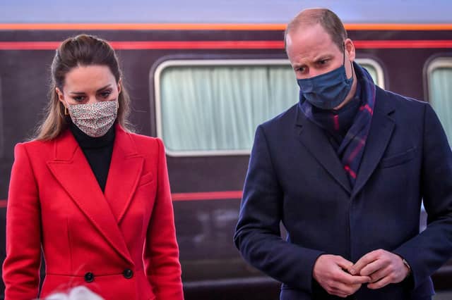 The Duke and Duchess of Cambridge arrive at Bath Spa train station, on the final day of a three-day tour across the country. PA Photo.