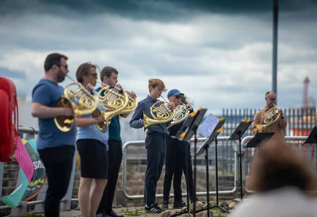Call, by Pete Stollery, was performed by the harbour and incorporated ships' horns PIC: Colin Black