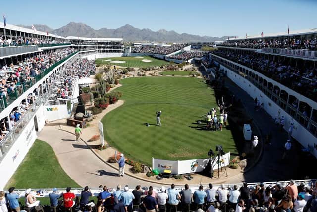 Russell Knox hits his tee shot on the 16th hole during the second round of the WM Phoenix Open at TPC Scottsdale. Picture: Christian Petersen/Getty Images.