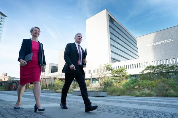 Labour leader Sir Keir Starmer and shadow home secretary Yvette Cooper arriving at Europol in The Hague, Netherlands. Picture: Stefan Rousseau/PA Wire
