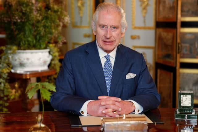 King Charles III during the recording of the The King's Commonwealth message which was filmed in the White Drawing Room at Windsor Castle in February. The King has pledged to continue to serve the Commonwealth "to the best of my ability", in his annual address to the family of nations. Photo: Royal Household/PA Wire