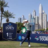 Rory McIlroy tees off in the third round of the Slync.io Dubai Desert Classic at Emirates Golf Club. Picture: Luke Walker/Getty Images.