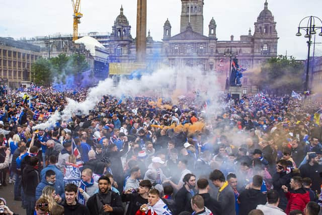 Rangers fans gather at George Square on Saturday afternoon