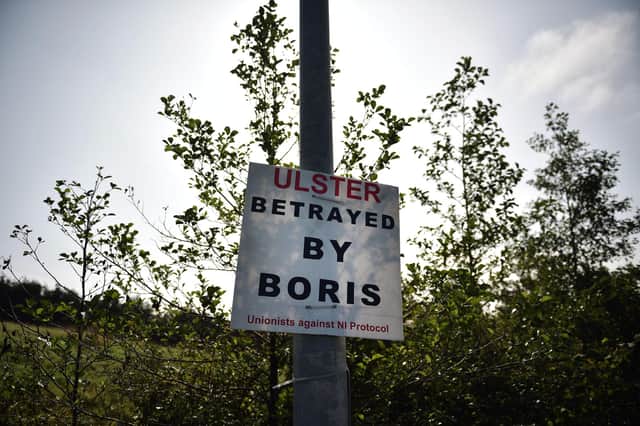 A Loyalist poster near the entrance to Larne harbour (Picture: Charles McQuillan/Getty Images)