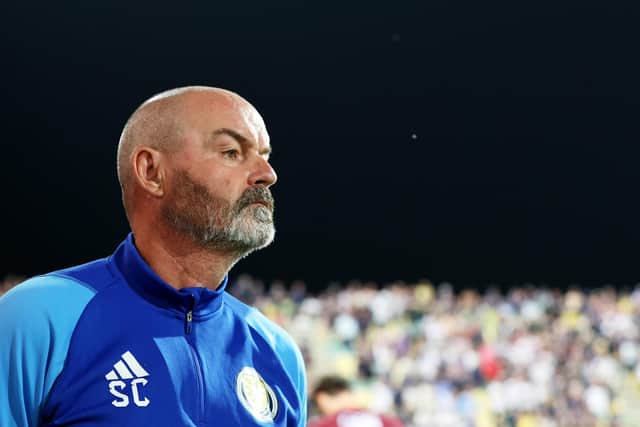 Steve Clarke looks on prior to the match between Scotland and Cyprus.
