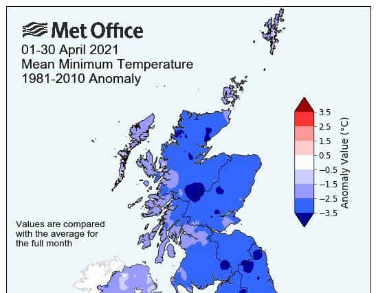 The central Highlands was among areas the most cooler than average (dark blue areas). Picture: Met Office