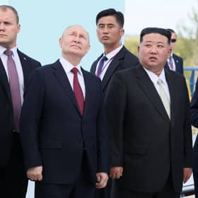 Russia's Vladimir Putin and North Korea's Kim Jong Un visited the Vostochny Cosmodrome in Russia's Amur region yesterday (Picture: Mikhail Metzel/pool/AFP via Getty Images)
