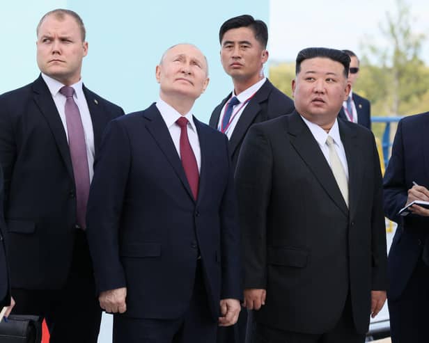 Russia's Vladimir Putin and North Korea's Kim Jong Un visited the Vostochny Cosmodrome in Russia's Amur region yesterday (Picture: Mikhail Metzel/pool/AFP via Getty Images)
