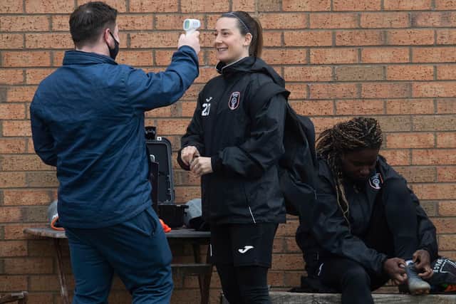 Glasgow City's Julia Molin has her temperature checked during a Glasgow City training session.