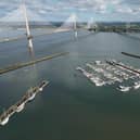 An aerial view showing part of the Port Edgar Marina complex in Queensferry, next to the Forth bridges.