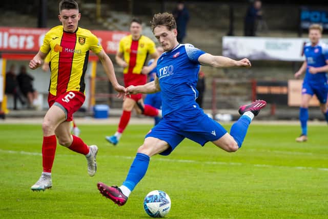 Spartans' Cameron Russell in action during the League Two play-off win over Albion Rovers. (Photo by Sammy Turner / SNS Group)