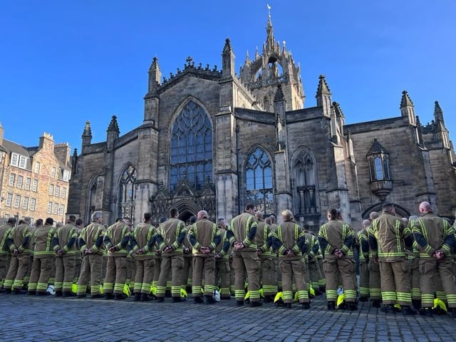 Officers from the SFRS lined up outside the Cathedral.