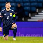 Scotland captain Andy Robertson takes the knee before the Nations League match against Israel last September. Picture: Craig Williamson/SNS