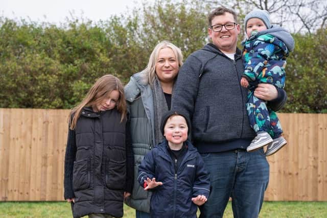 Mum and Dad Stacey Robb and Chris Hynard with children Ryan (5), Ailsa (11) and Arran (18 months)