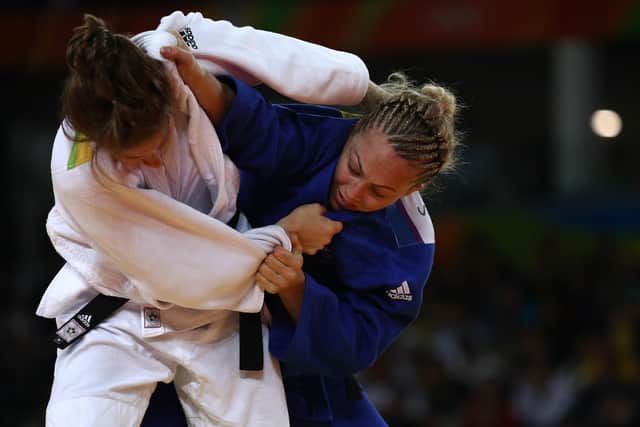 Sally Conway in action against Bernadette Graf of Austria during the Rio 2016 Olympic Games. Picture: Patrick Smith/Getty Images