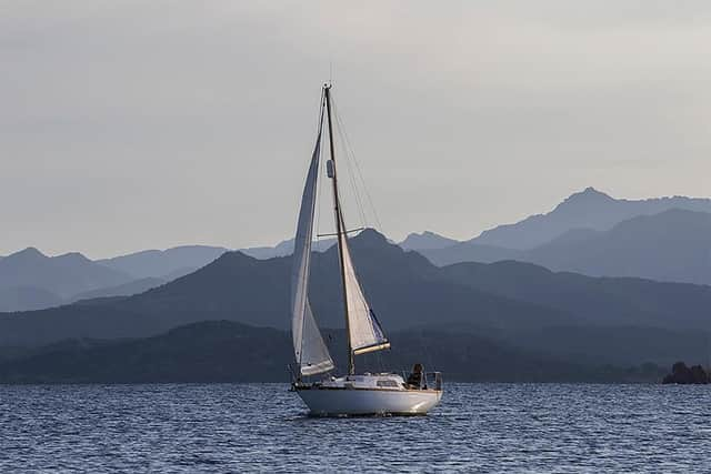 Susan Smillie on board her boat Isean, sailing solo from the UK through The Mediterranean to Greece, a 1.500 mile journey. Pic: @Cat Vinton