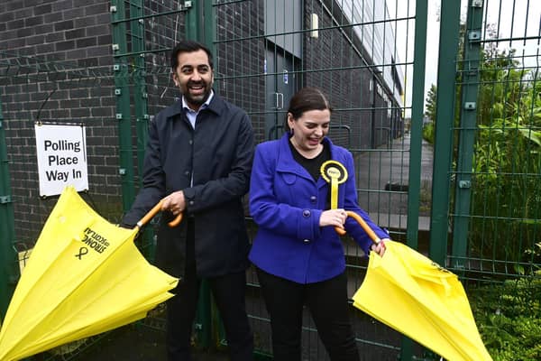 SNP leader Humza Yousaf  joins the SNP candidate for the Rutherglen and Hamilton West by-election, Katy Loudon, in Cambuslang on Thursday. Picture: John Devlin