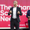Labour Party leader Keir Starmer joined Scottish Labour leader Anas Sarwar and MP-elect Michael Shanks to celebrate the latter's victory in the Rutherglen and Hamilton West by-election (Picture: Jeff J Mitchell/Getty Images)